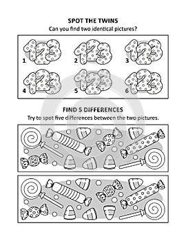 Activity sheet for kids with two puzzles photo